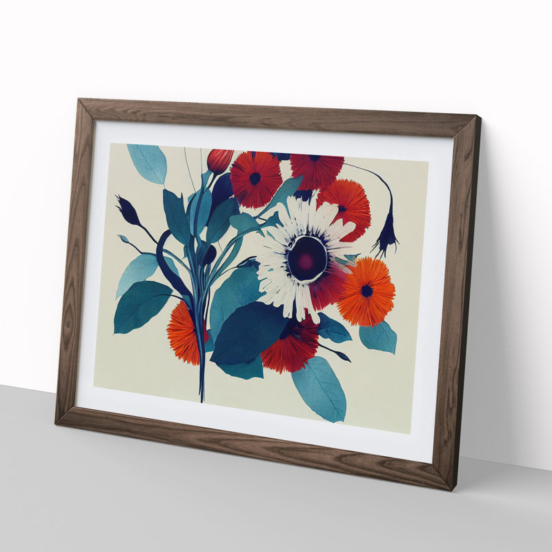 Splendorous Modern Flowers Abstract - Framed Print, 34cm H x 46cm W x 2cm D, Walnut