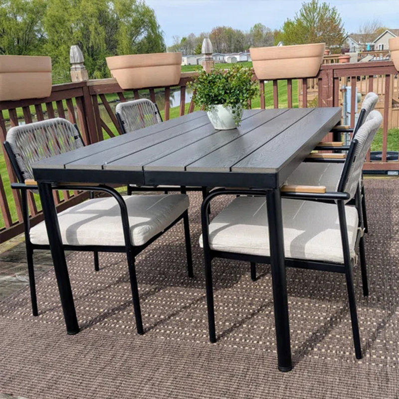 Outdoor 5-Piece Rectangular Dining Set For 4 Person, Beige/ Light Gray 