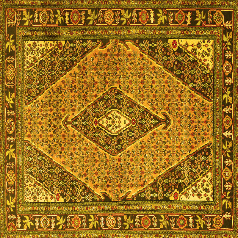 Tapis traditionnels jaunes 1172 lavables à la machine, Carré 5 pi