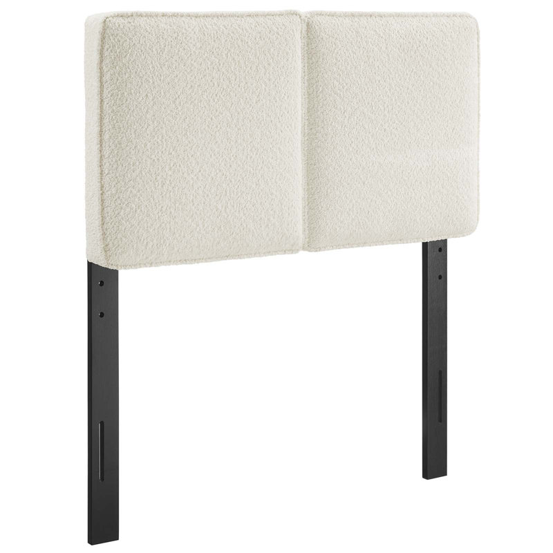 Cream Boucle Upholstered Twin Headboard with Wood Legs