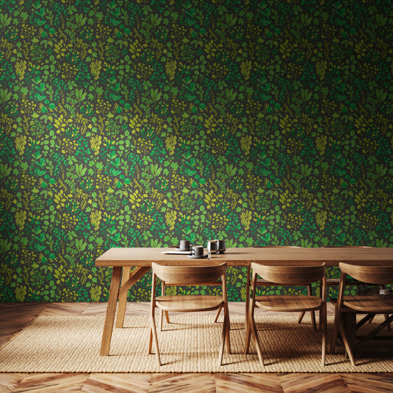 Botanical Leaves - Stone & Sand, Charcoal/Emerald