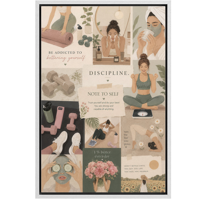 Reproduction d'art sur toile encadrée et bien-être, 36" H x 24" W x 1.5" D, White