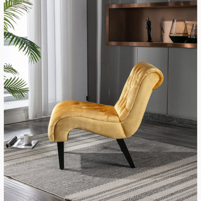 Javita 22.83'' Wide Modern Armless Accent Living Room Chair / Leisure Chair,Upholstered Fabric Button Comfortable Chair with Wooden Legs