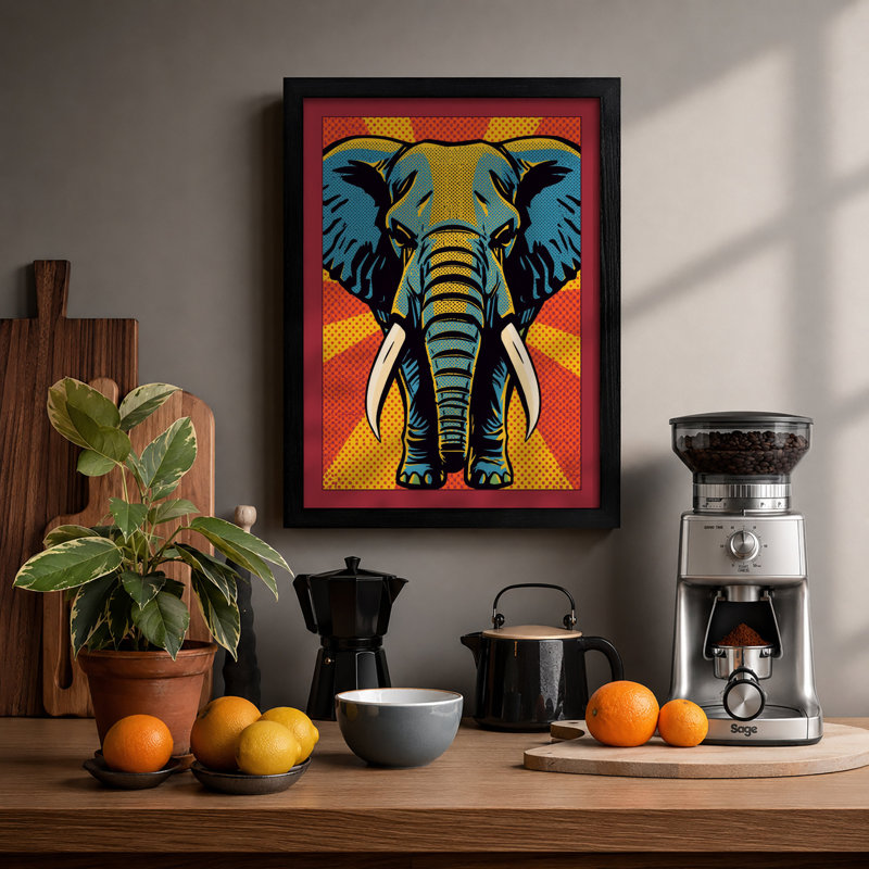 Power Elephant Pop Art - Framed Print, Black, A3 - 42.0 x 29.7 cm