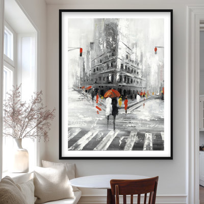 Greyish Flatiron Building Print - Red Bedroom Decor Frame