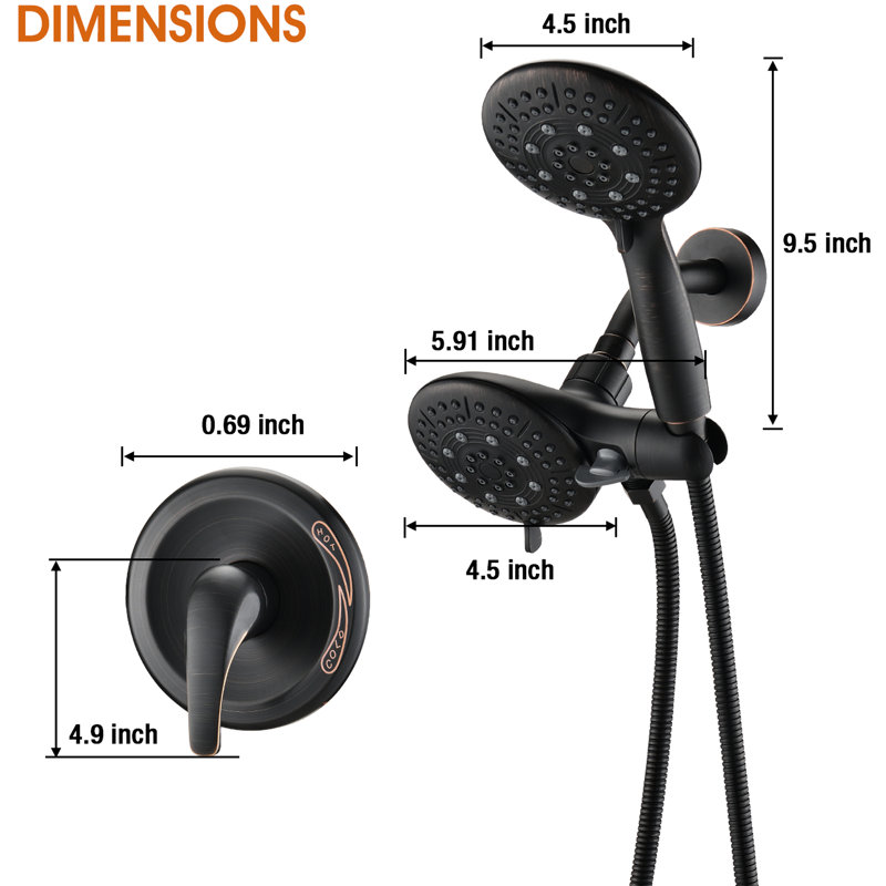 Wall Mounted Shower Head With Handheld - 6 Function Spray Patterns Abs Rain And Power Fog Pattern Included