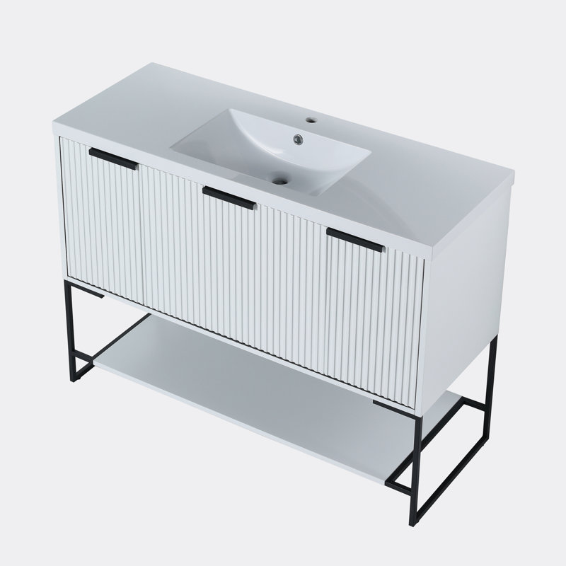 Meuble-lavabo autoportant avec lavabo en résine, Blanc