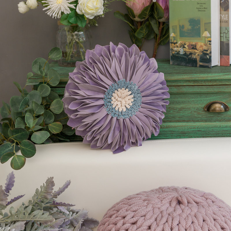  Housse et insert de coussin décoratif en tournesol Appliqued, Carré 12 po, Bleu mauve - velours