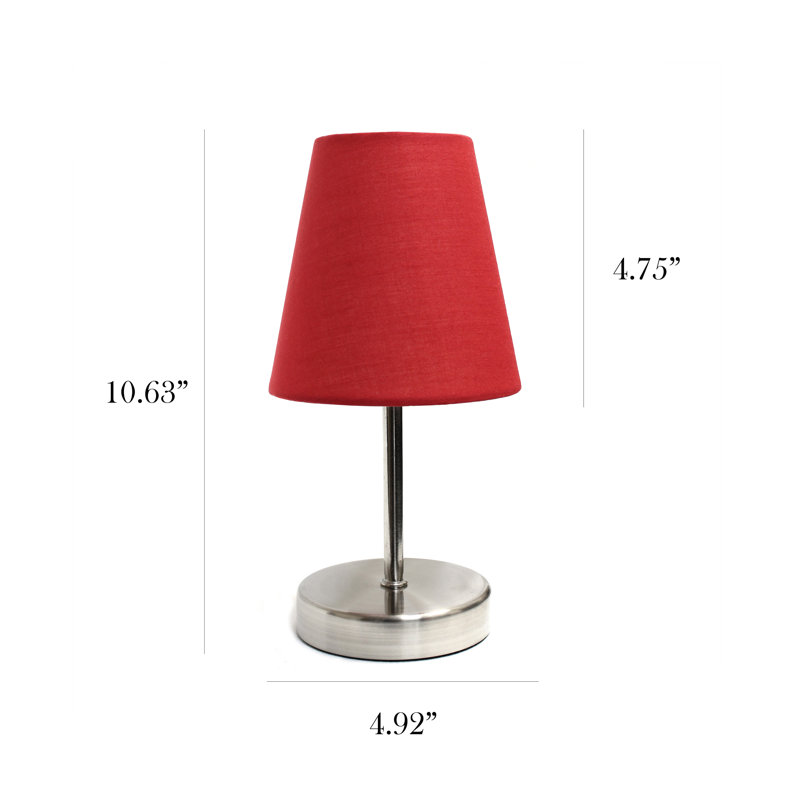 Amandev Simple Designs Sand Nickel Mini Basic Table Lamp with Tapered Fabric Shade, Red