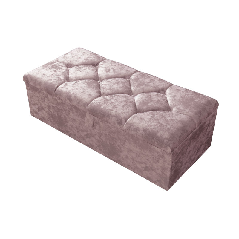 102 Wide Crushed Velvet Ottoman Storage Box with Hydrolic Arm, Pink