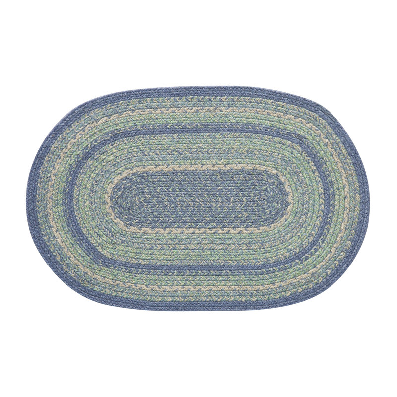 Tapis ovale fait à la main bleu / vert Marenses, Ovale 1 pi 8 po x 2 pi 6 po