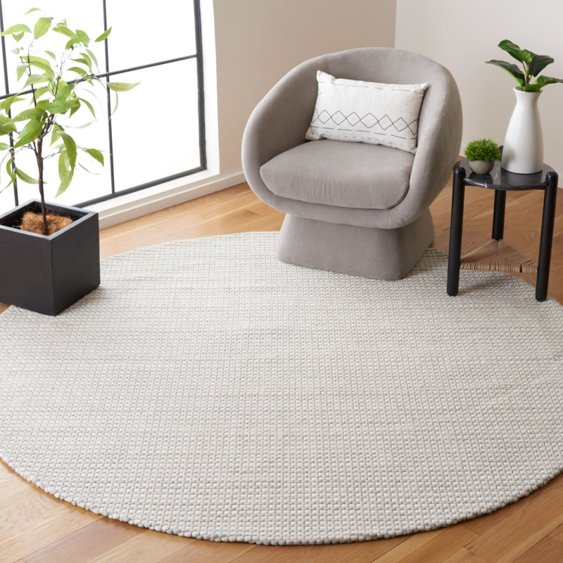 Tapis argent / ivoire tissé à la main Tulane, Rond 6 pi