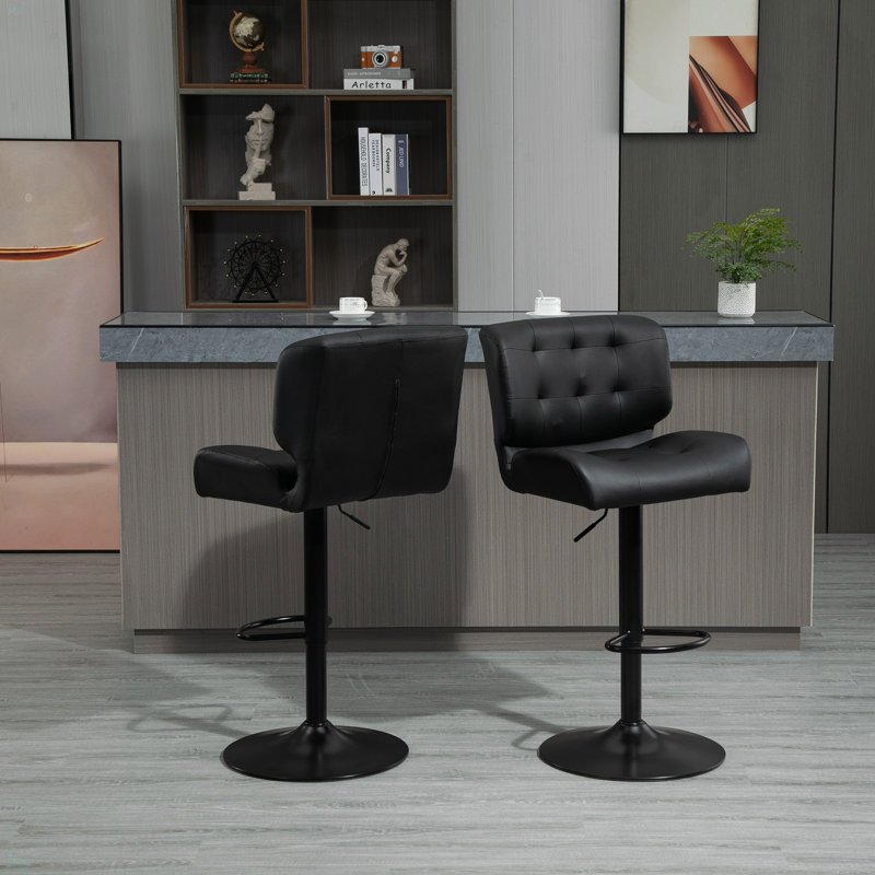 Ensemble de 2 tabourets de bar avec siège réglable, coussin rembourré épais et repose-pieds en métal