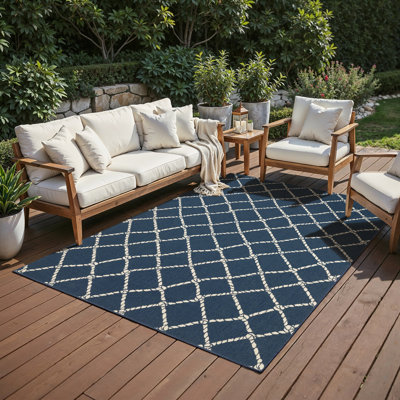 Tapis intérieur / extérieur bleu marine / ivoire Aganlane