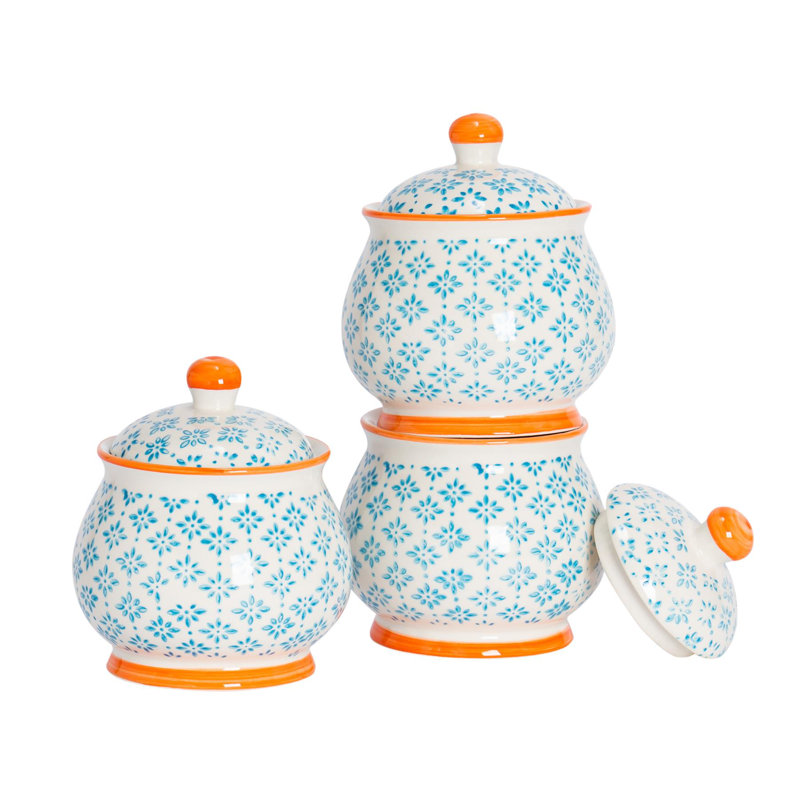 Nicola Spring Hand-Printed Sugar Bowls - 10cm - Blue - Pack of 3