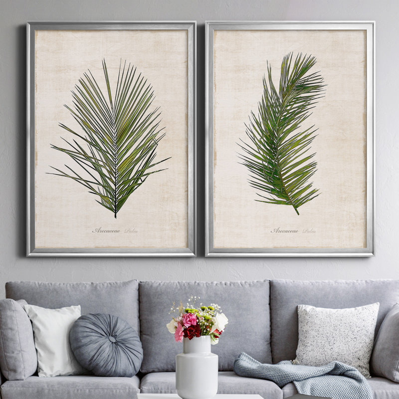 Palm Botanical I - ensemble de 2 photographies sur toile, Toile encadrée, H 26,5 po x l 73 po, Argent argent