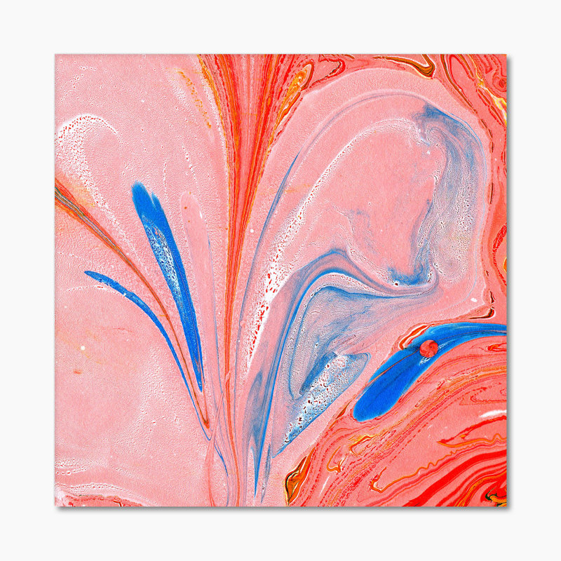 Orange et bleu liquide - Peinture sur toile, H 16 po x l 16 po x P 1 po, Toile tendue
