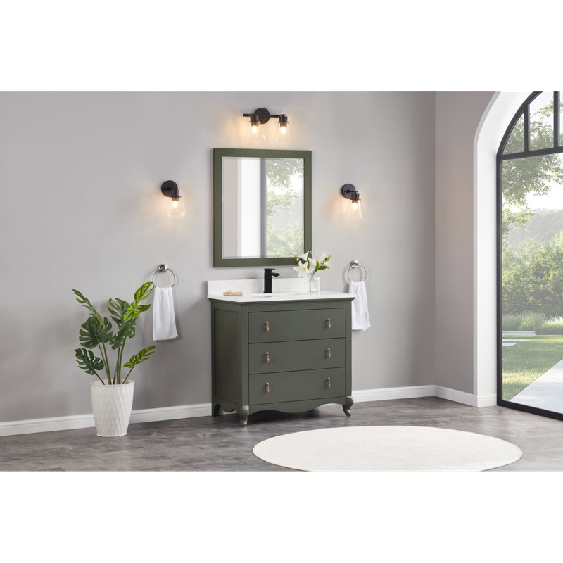 36" Cadet Finish Solid Wood Sink Vanity  With 1' Artificial Stone Top, Pewter Green