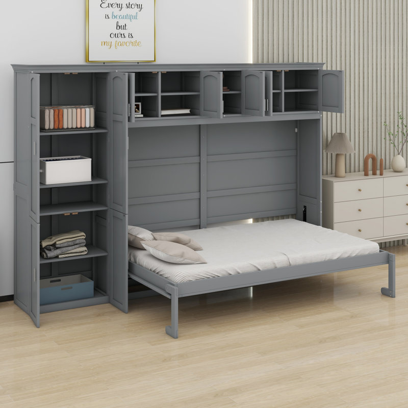 Lit escamotable mural avec armoires Murphy, Gris