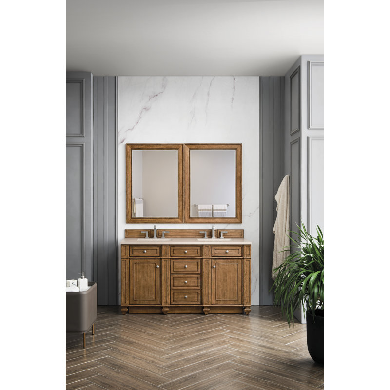 Bristol 60'' W Double Vanity, Carrara White, Saddle Brown, 8" Widespread