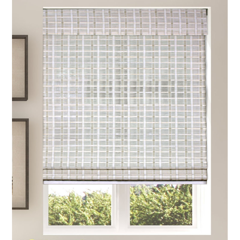 Whitewash Bamboo Cordless Sheer Roman Shade with Valance