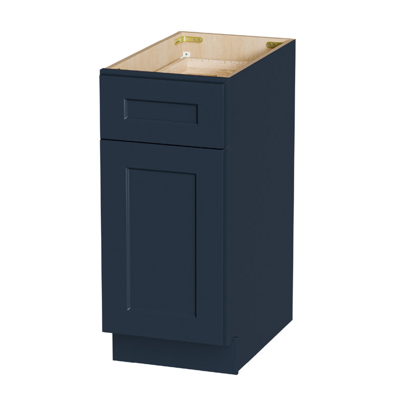 Armoire de base 15 po bleu marine Shaker avec porte à fermeture en douceur, tiroir, unité en bois massif compacte avec tablette réglable pour la cuisine, la salle de bain, la buanderie et le garage (l 15 po x P 24 po x H 34,5 po)