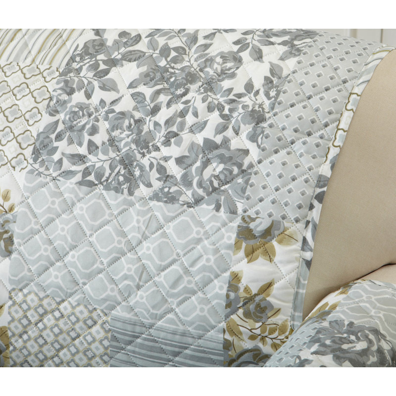 Gray Patchwork Quilted Recliner Furniture Protector