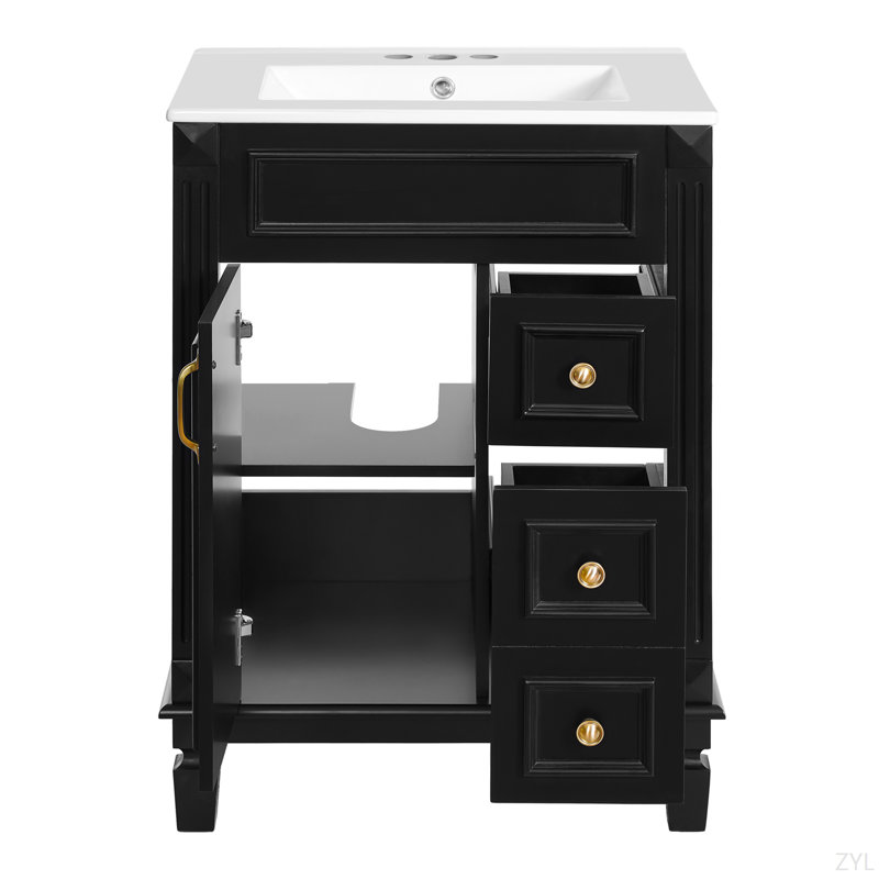 Meuble-lavabo 24 po avec lavabo en céramique, petite armoire de salle de bain, armoire moderne avec 2 tiroirs et tablette réglable