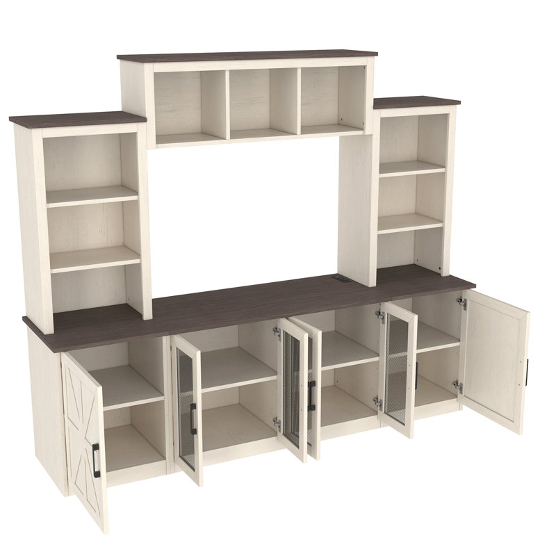 Farmhouse 88"W Entertainment Center With Charging Station, Beige