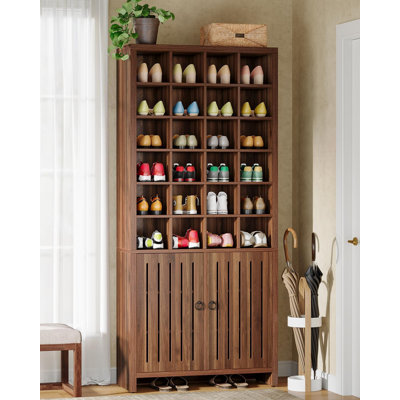 70.87'' Tall Shoe Storage Cabinet with 24 Cubbies and Doors