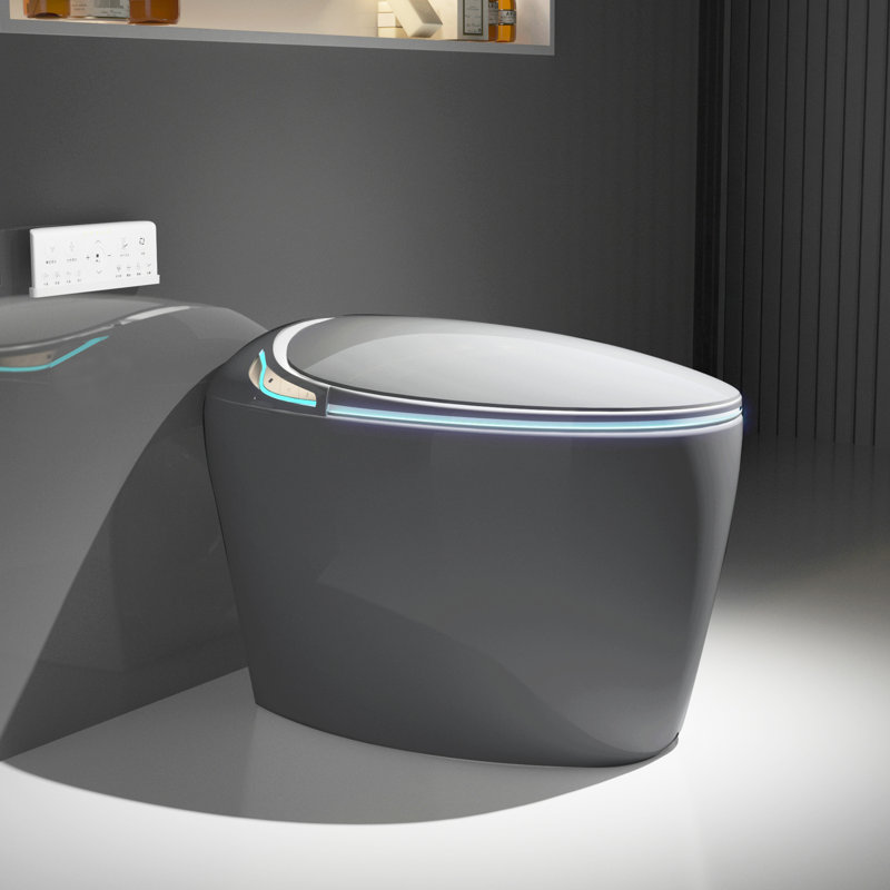 Smart Toilet For Bathroom Upgrade, Auto Open/Close Seat, Foot Sensor, Grey With Multiple Modes, Upgrade, Gray