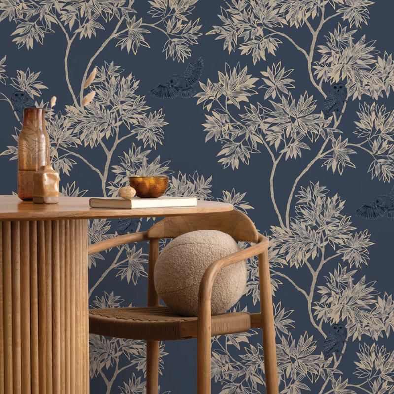 Shanieka Floral Metallic Wallpaper Double Roll, Indigo Navy