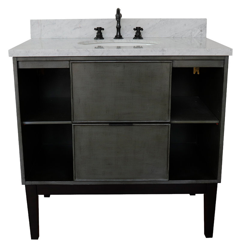 37'' Single Bathroom Vanity with Top, White Carrara