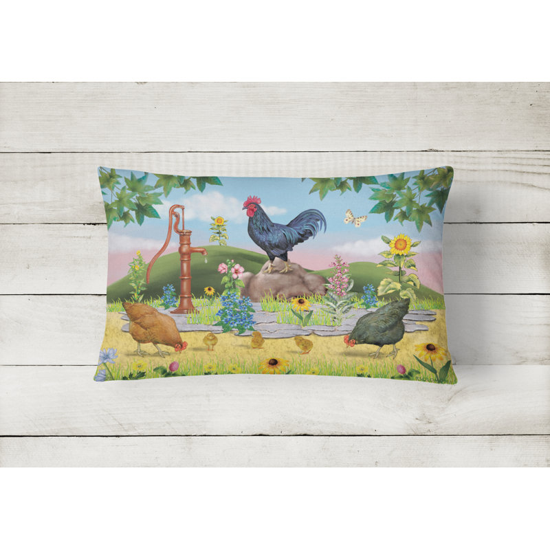 Outdoor Throw Pillow, Rooster and Water Pump