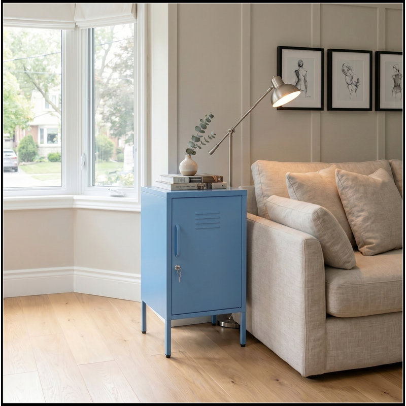A Multi-Functional Metal Storage Cabinet With A Height Of 27.17 Inches, Blue