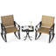 Ensemble 3 pièces de chaises berçantes pour patio avec table d'appoint en verre trempé brun 3 pièces-283547760
