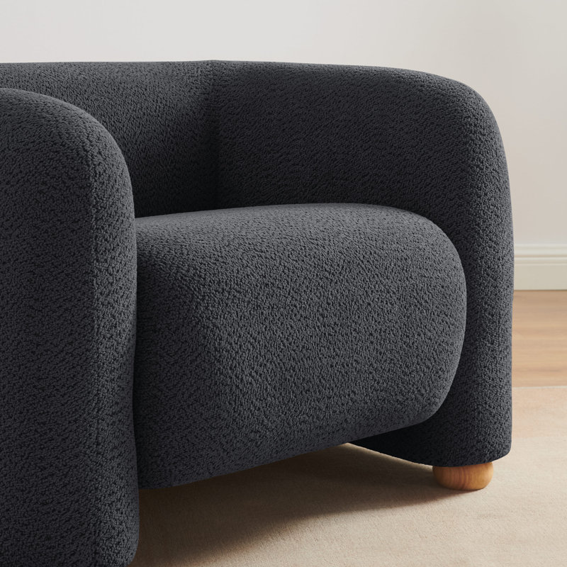 Oversized Reading Armchair , Modern Upholstered Accent Chair with Wood Legs, Dark Gray Boucle