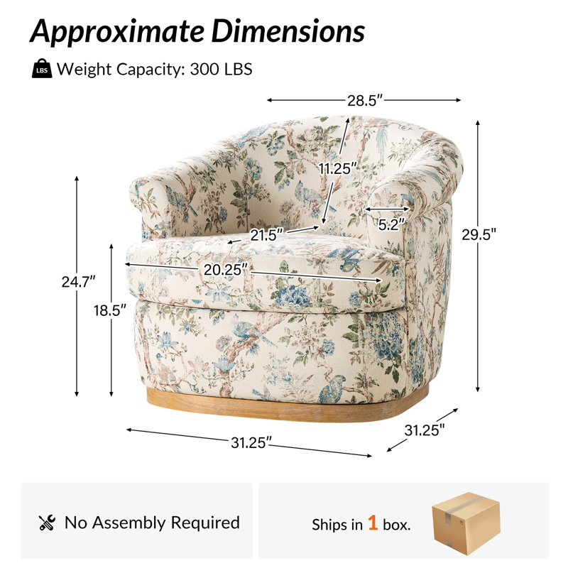 Loki 31.25"W Farmhouse Upholstered Fully Assembled Swivel Barrel Chair, Blue Bird