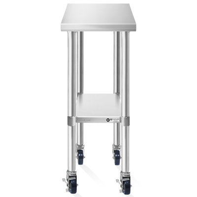 KUTLER 30 x 12 inch Stainless Steel Table with Caster Wheels, NSF Commercial Prep and Work Table with Undershelf