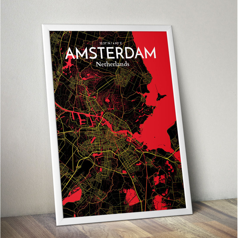 Amsterdam City Map - No Frame Print, 50.8cm H x 40.6cm W x 0.1cm D