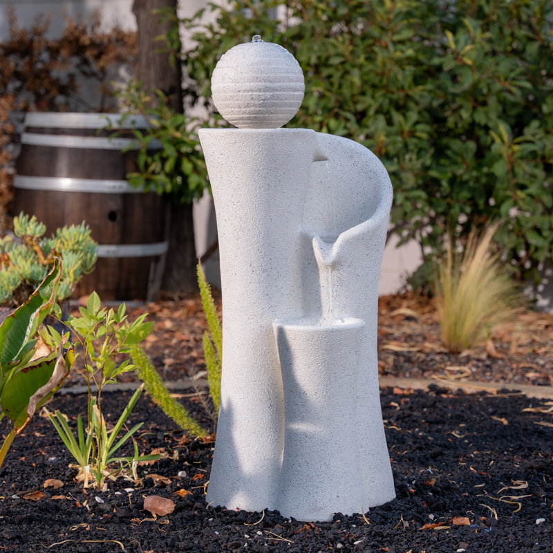 Xbrand 41" Modern Sphere Curve Cascading Fountain, Resin, White