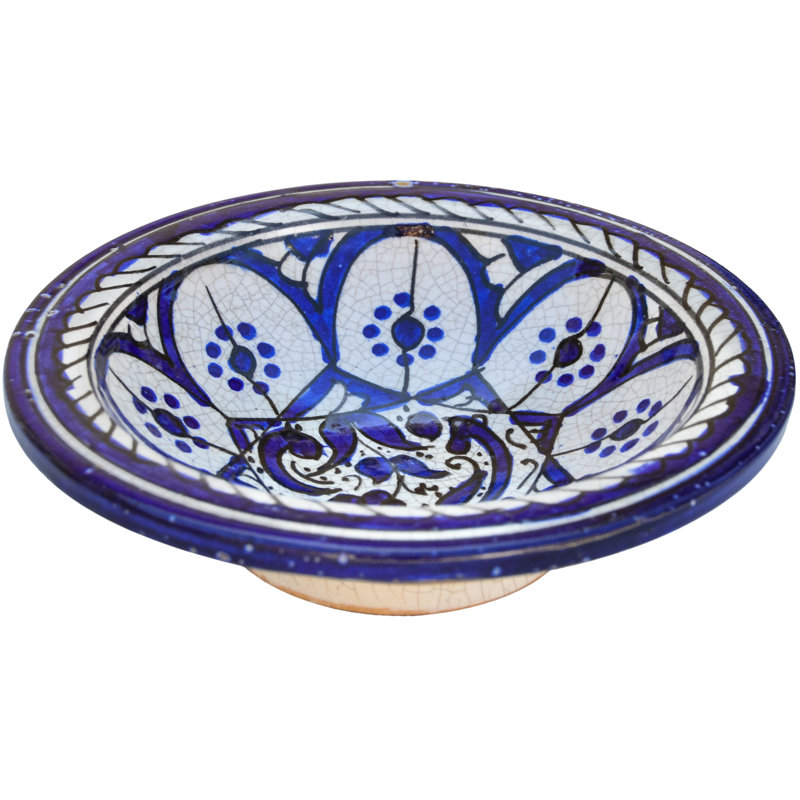 Assiette en céramique bleu mauresque de la fin du 19e siècle avec motif floral