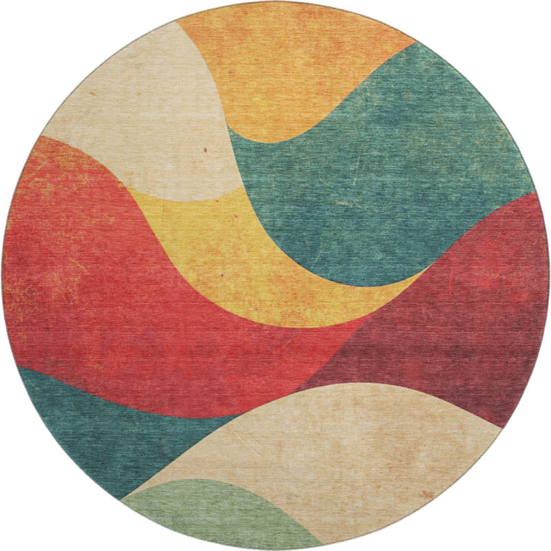 Premium Machine Washable Mayfield  swirls Rug, 8' Round, Orange