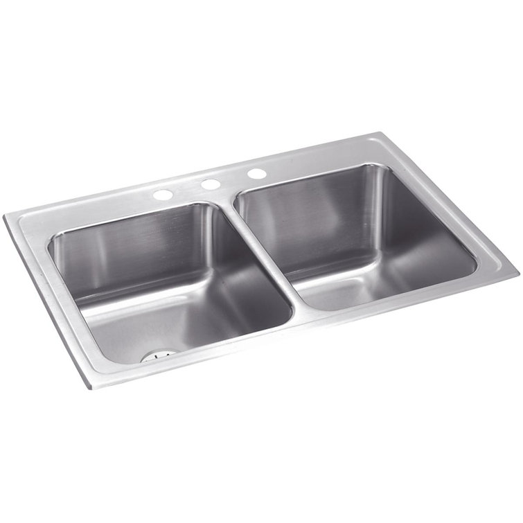 Lustertone 33" L x 22" W Double Basin Drop-In Kitchen Sink with Perfect Drain