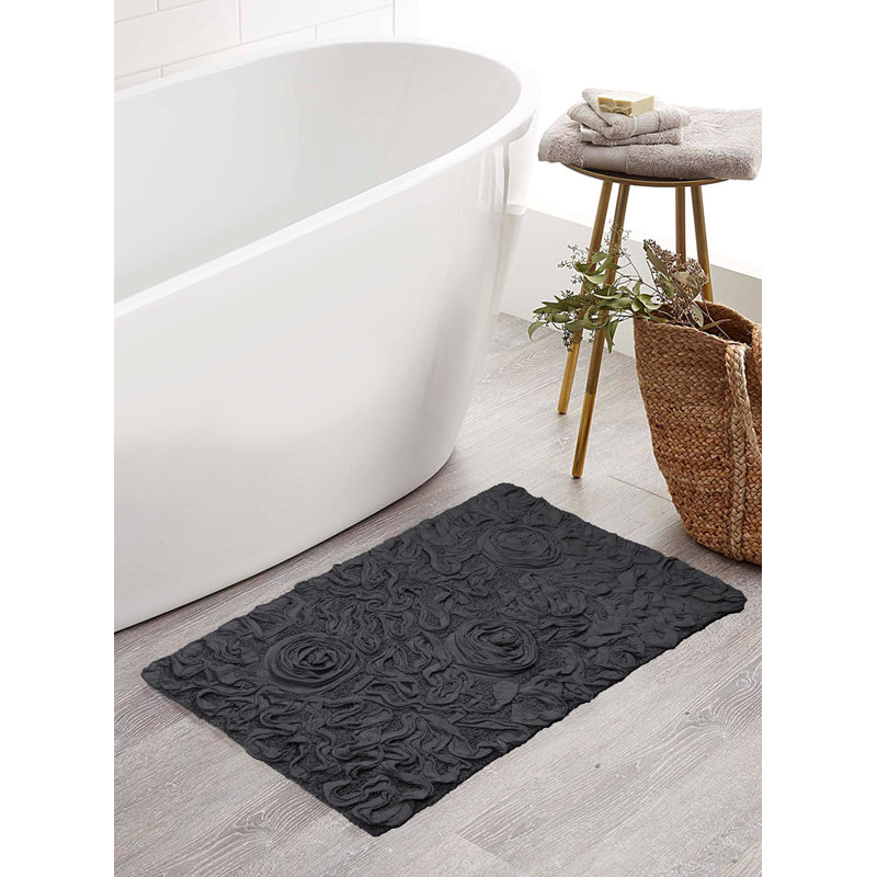 Skak Cotton Bath Rug, 17" W x 24" L, Black