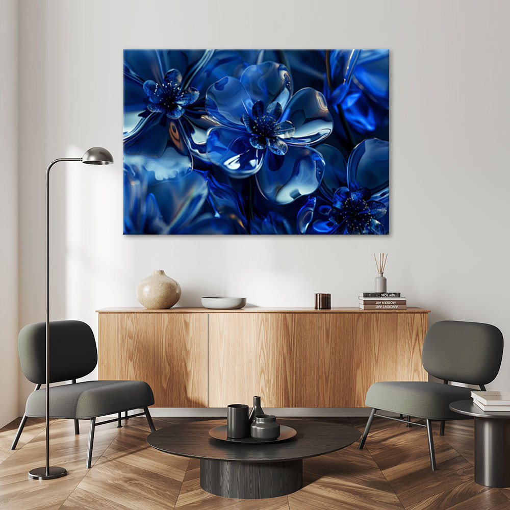 Leinwanddruck, Blaue Glasblumen 3D - Wrapped Canvas Print