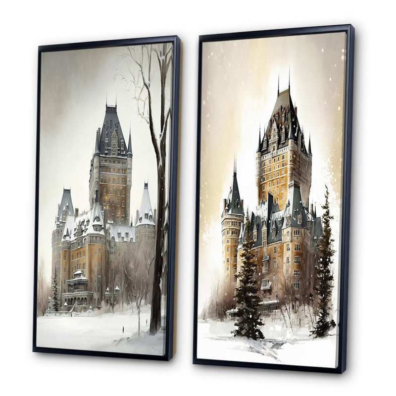 «Winter Season Chateau Frontenac», 2 pièces, H 40 po x l 40 po, Cadre noir