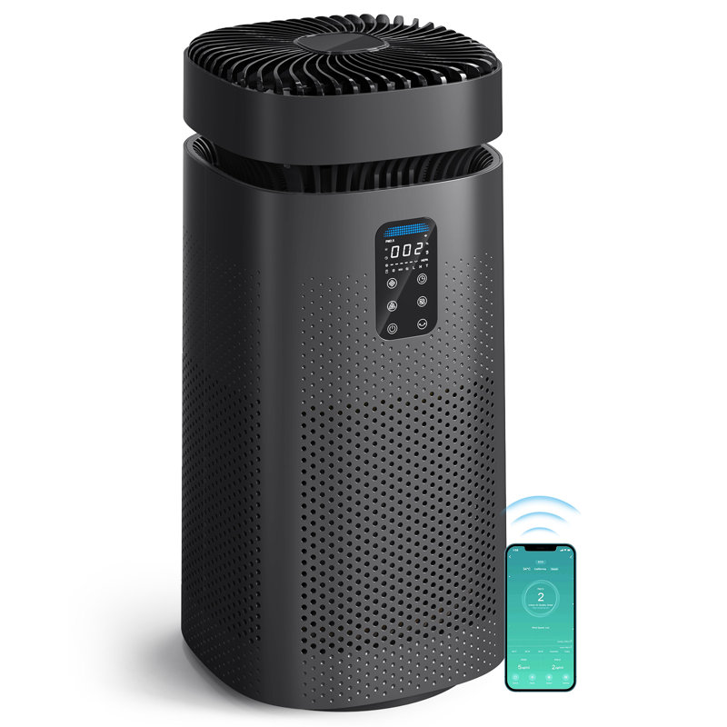 Ventilateur de purificateur d'air Kloudic pour grand espace domestique jusqu'à 2500 pieds carrés de filtre à air oscillant avec filtre pré-lavable, noir