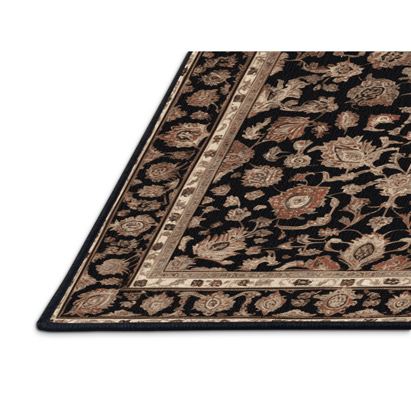 Machine Washable Persian Black Area Rug, Rectangle 2' x 3'