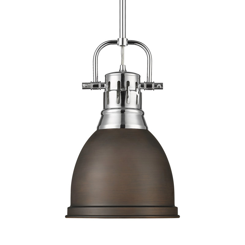 Petit luminaire suspendu avec tige Aljona, H 14,25 po x l 8,875 po x P 8,875 po, Bronze, Chrome